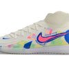 Chuteira Futsal Nike Phantom Luna Elite IC Branca, Azul e Rosa "Rainbow Pack"