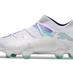 Chuteira Campo Puma Future 7 FG Branca, Verde e Roxo "Brilliance Pack"