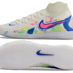 Chuteira Futsal Nike Phantom Luna Elite IC Branca, Azul e Rosa "Rainbow Pack"
