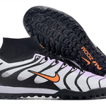 Chuteira Society Nike Air Zoom Mercurial Superfly 9 Elite TF Branca, Roxa e Preta